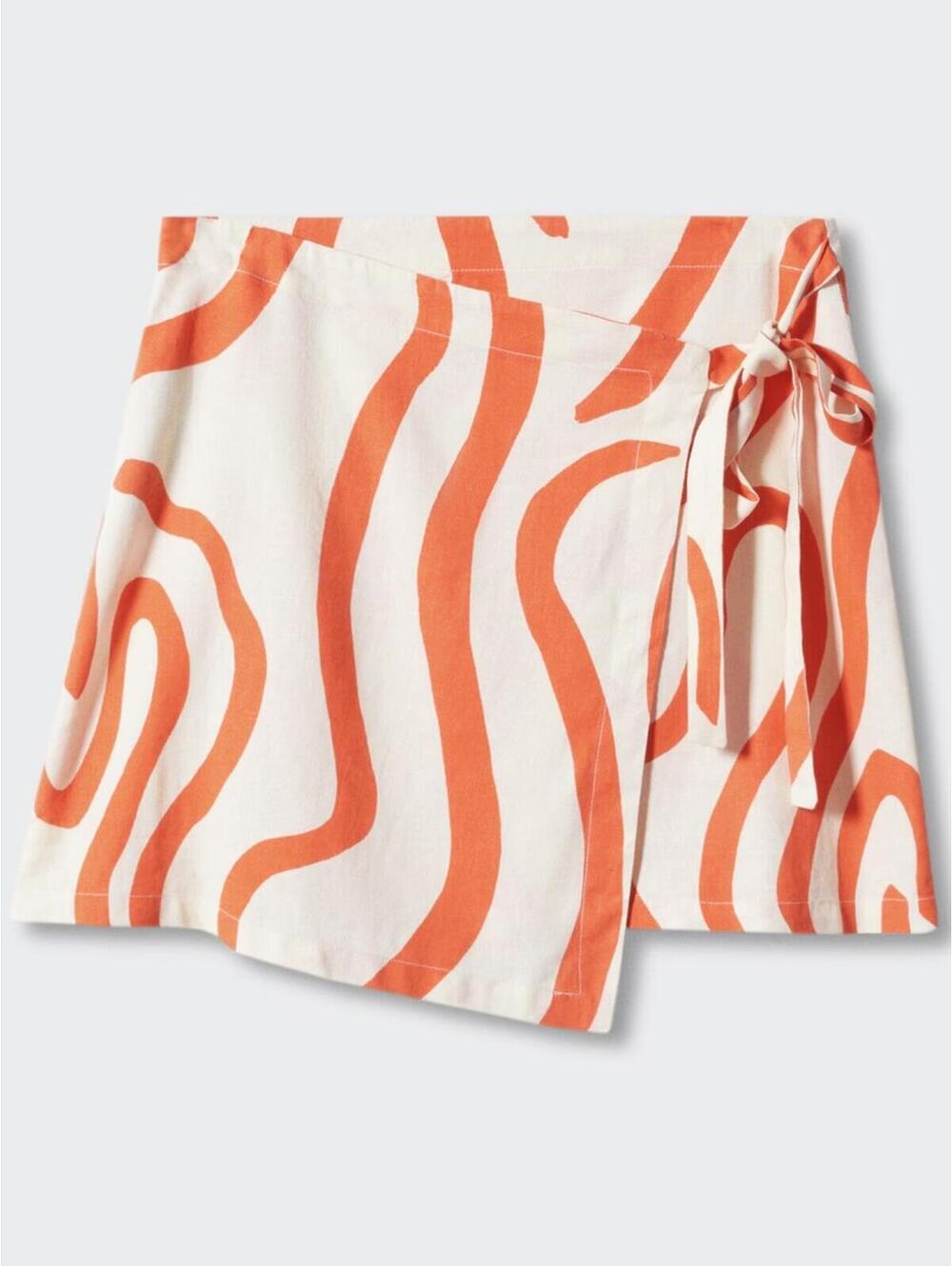 Mango Printed Linen-Blend Skirt Orange Ecru NWT Size XS - Picture 6 of 8